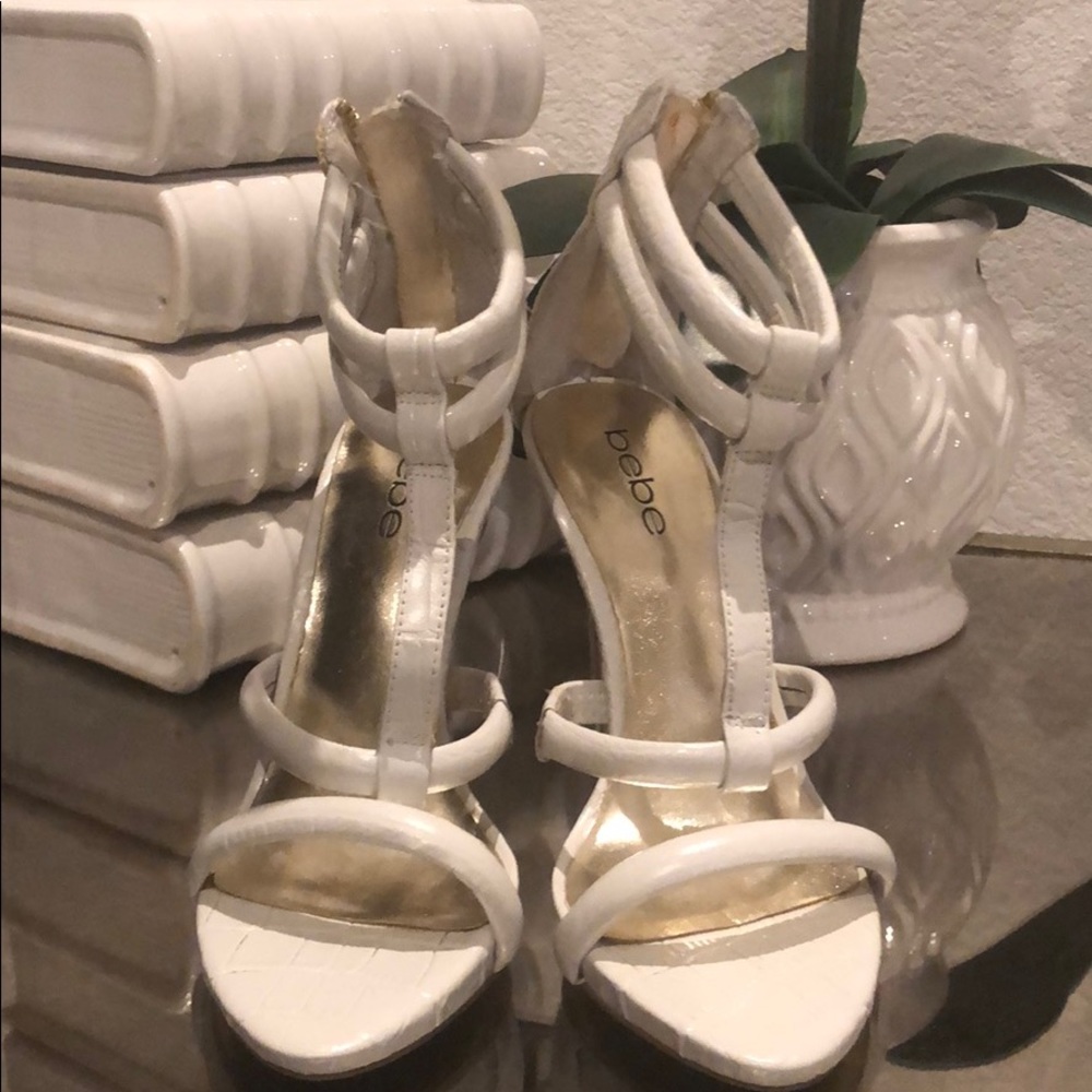 White croc Bebe caged heel size 6